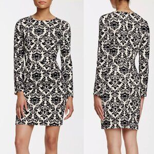 Cece By Cynthia Steffe Black & Cream Heirloom Damask Long Sleeve Sheath Dress 6